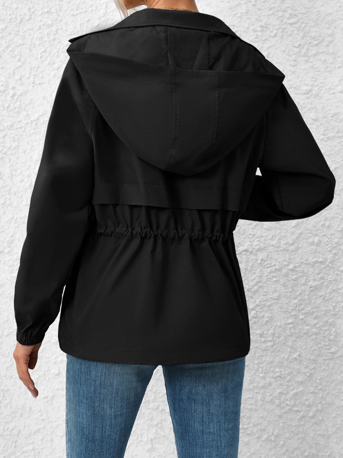 Drawstring Zip Up Hooded Jacket.