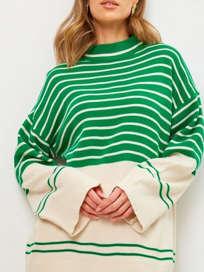 Chic striped mock neck sweater