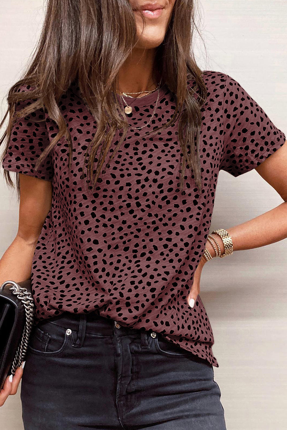 Apricot Cheetah Print Casual Crew Neck T Shirt - Product image 31 T Shirts by Divine Design4U