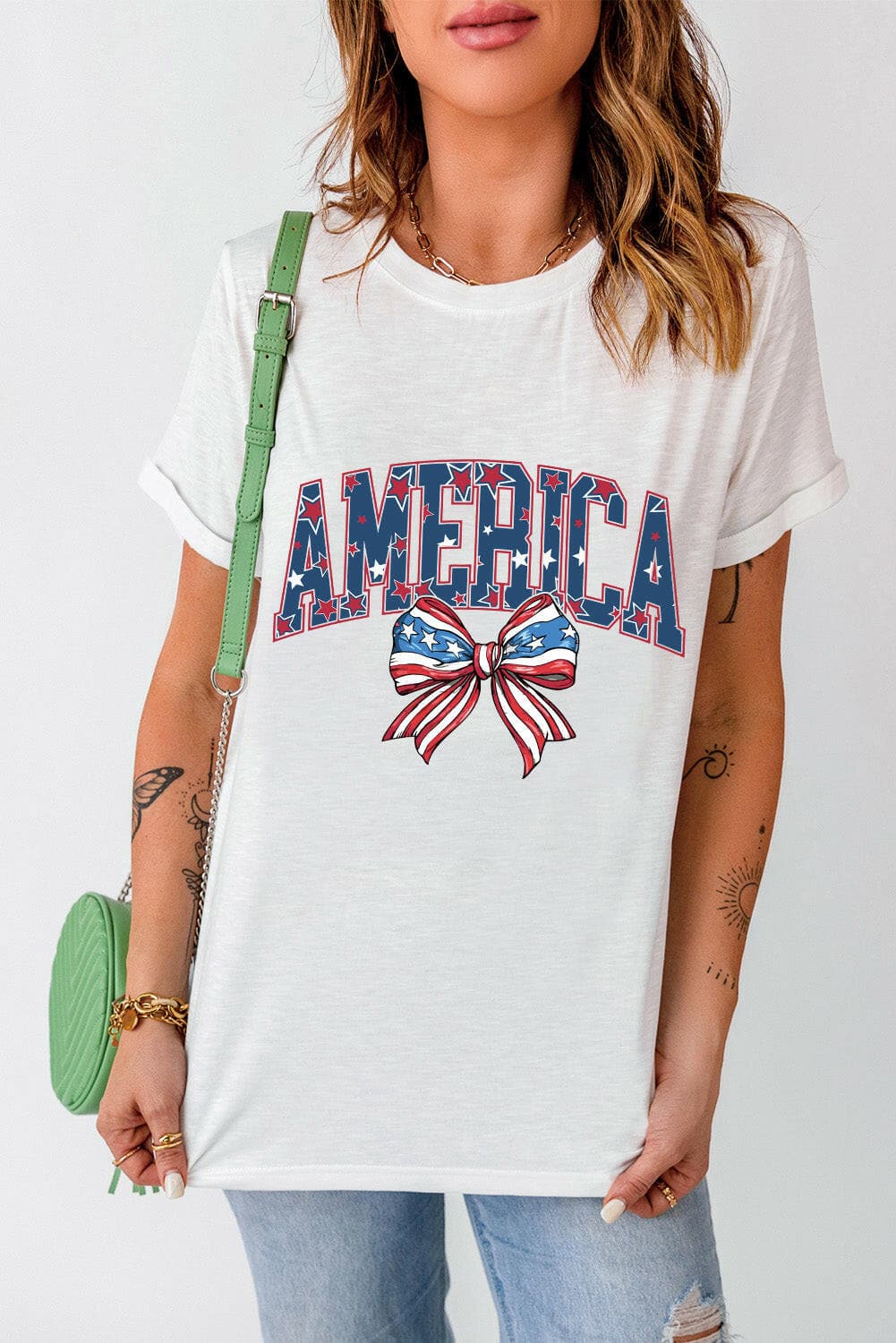 AMERICA Round Neck Short Sleeve T-Shirt.