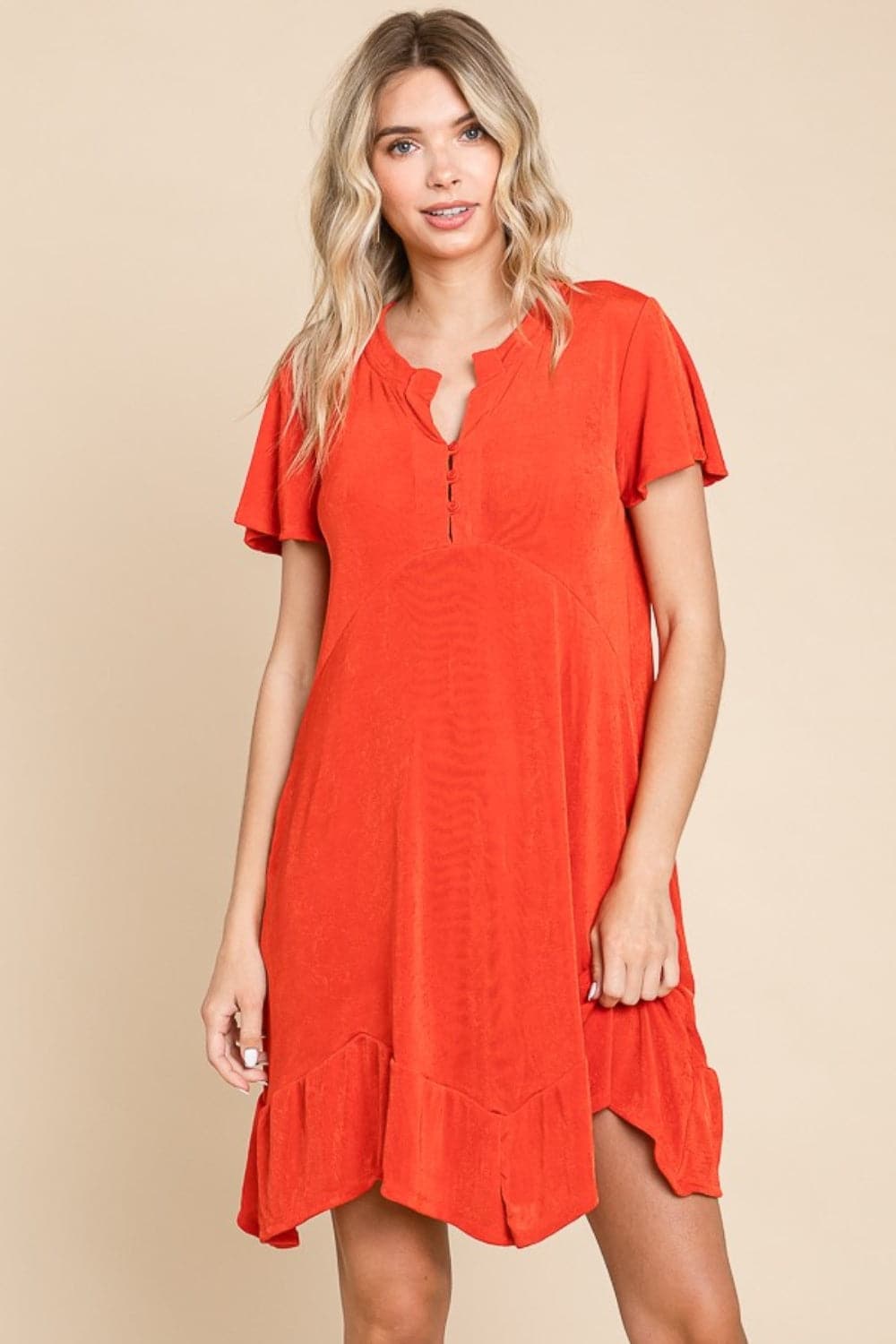 Culture Code Full Size Notched Short Sleeve Dress.