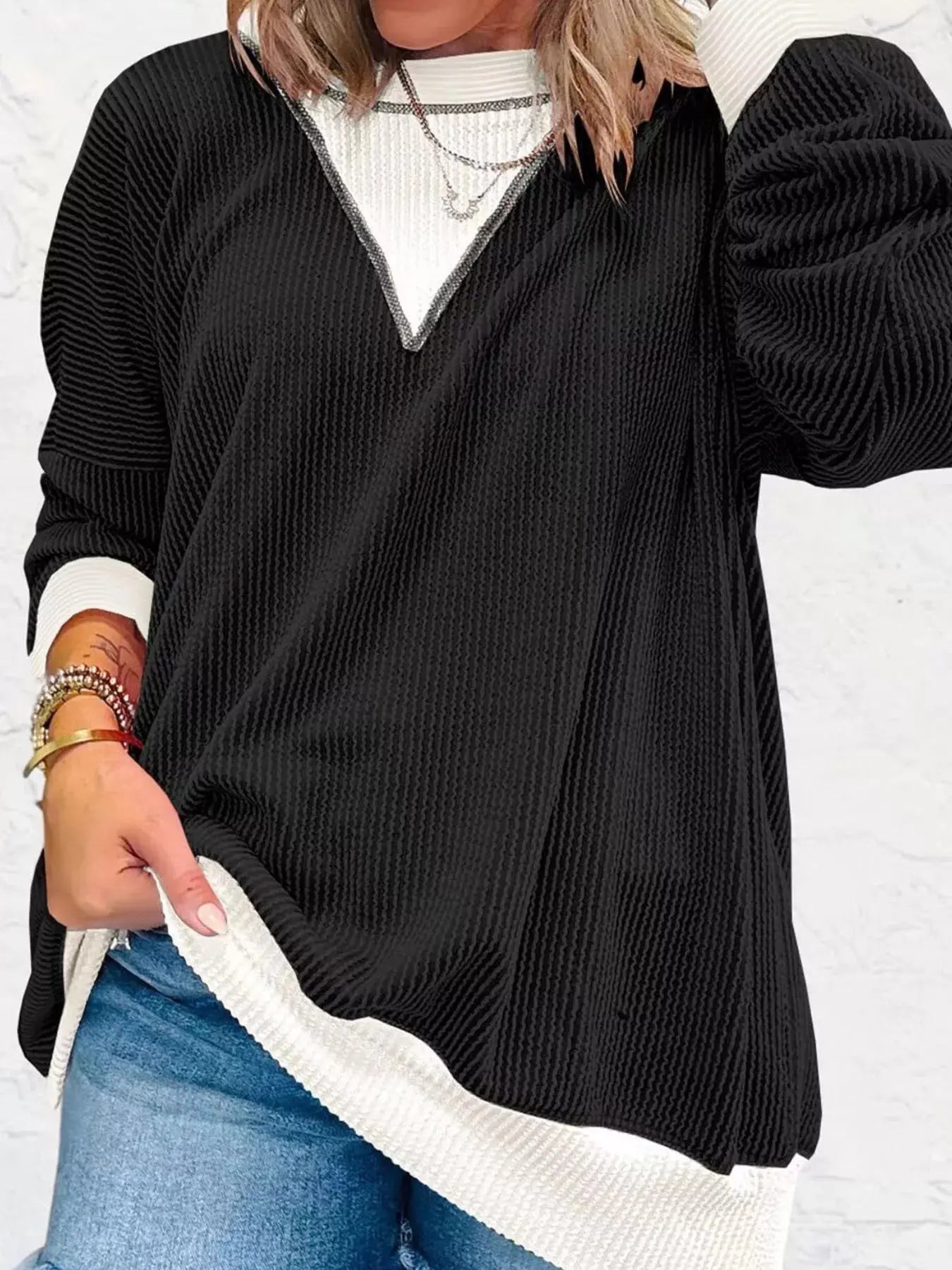 Contrast Dropped Shoulder Sweatshirt Simply Love