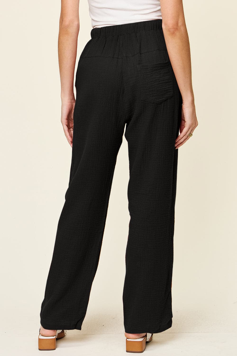 Double Take Full Size Texture Drawstring Straight Pants.