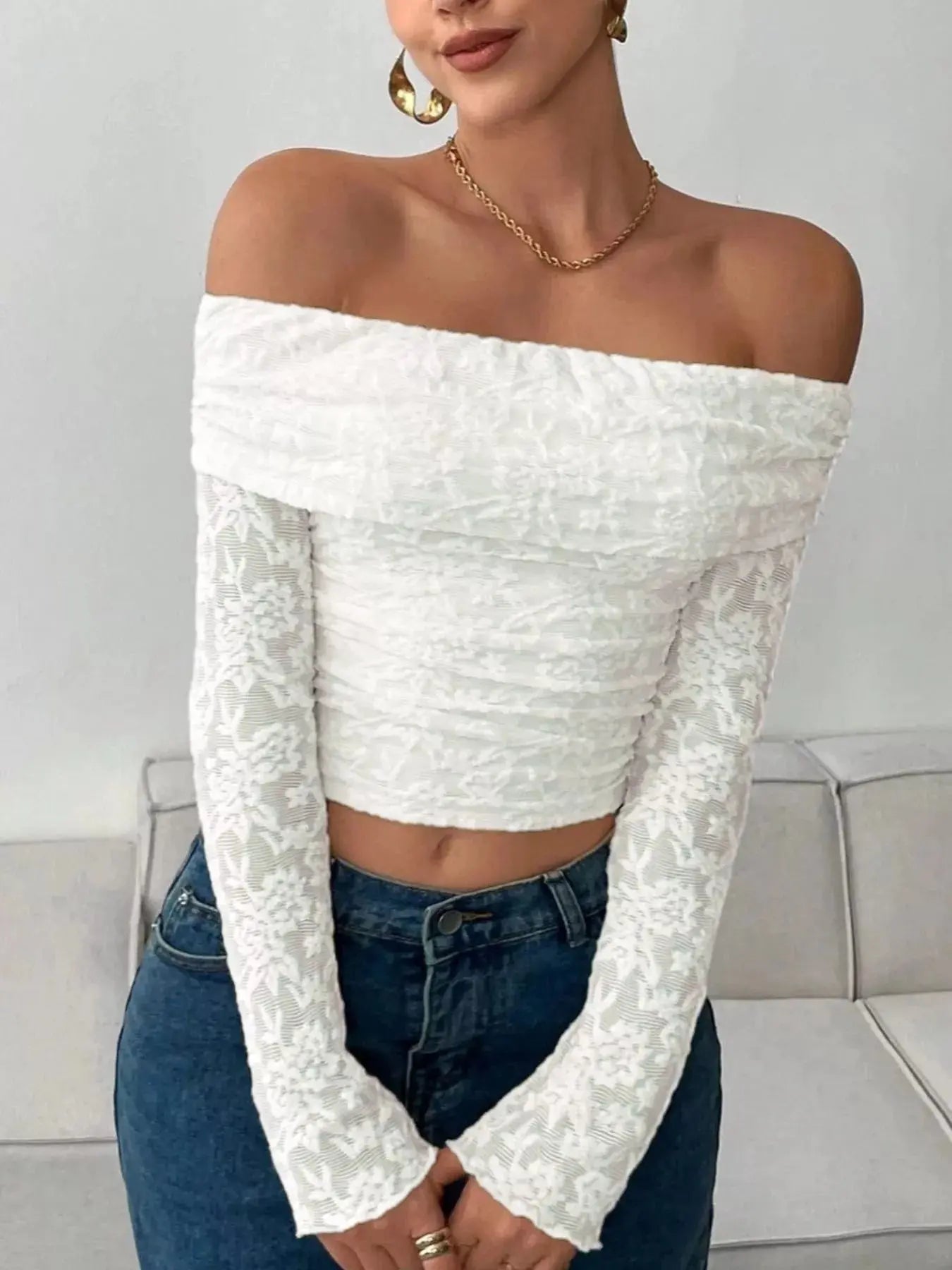 Lace Off-Shoulder Long Sleeve Top Simply Love