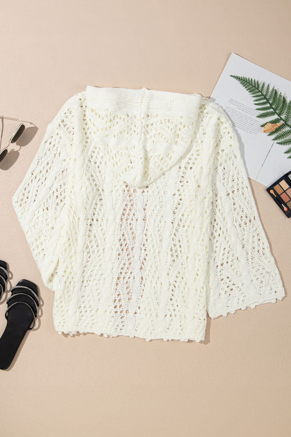 Chic White Knit Hooded Beach Cover-Up for Trendy Summer Style