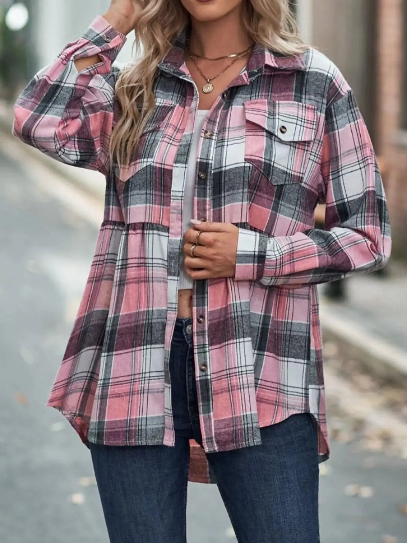 Plaid Button-Down Long Sleeve Shirt Simply Love