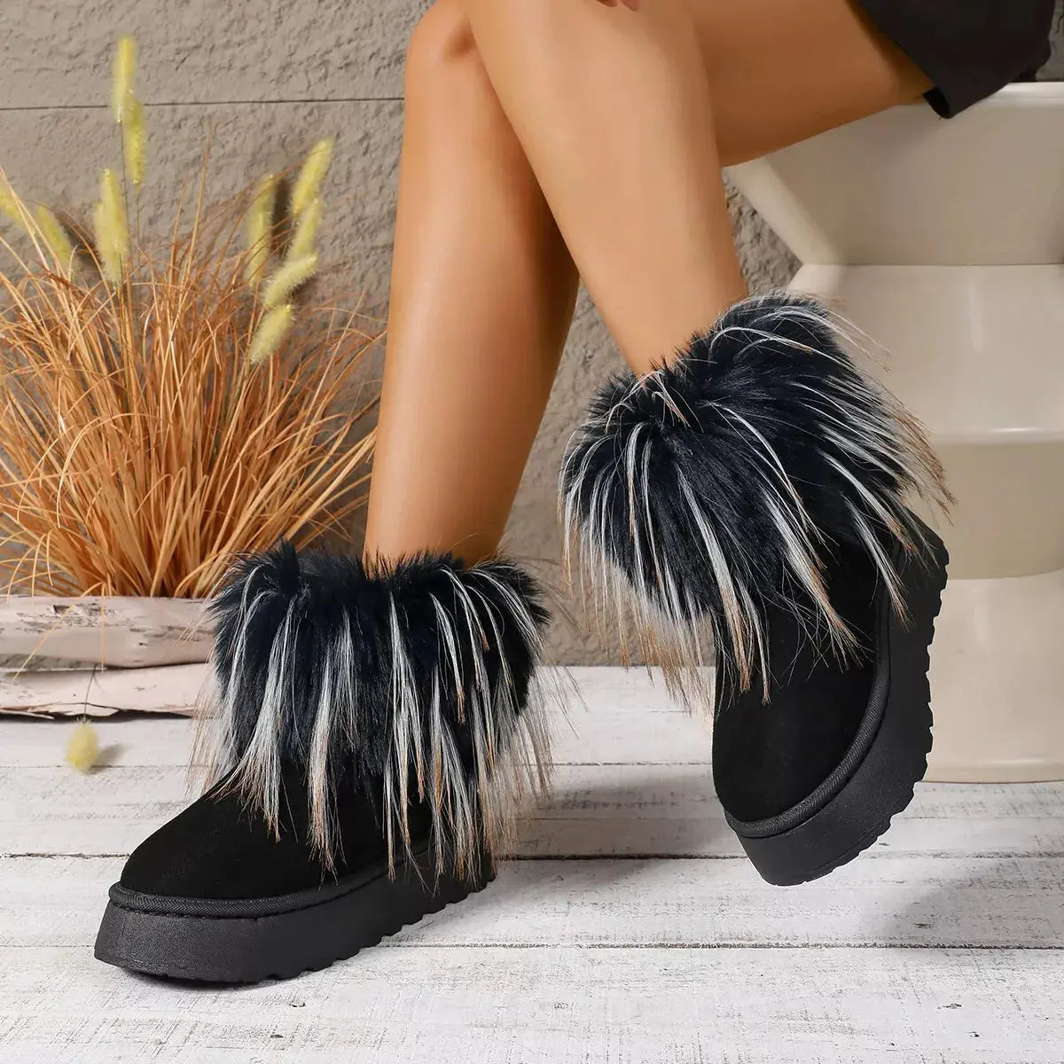 Fuzzy Trim Platform Ankle Boots Simply Love
