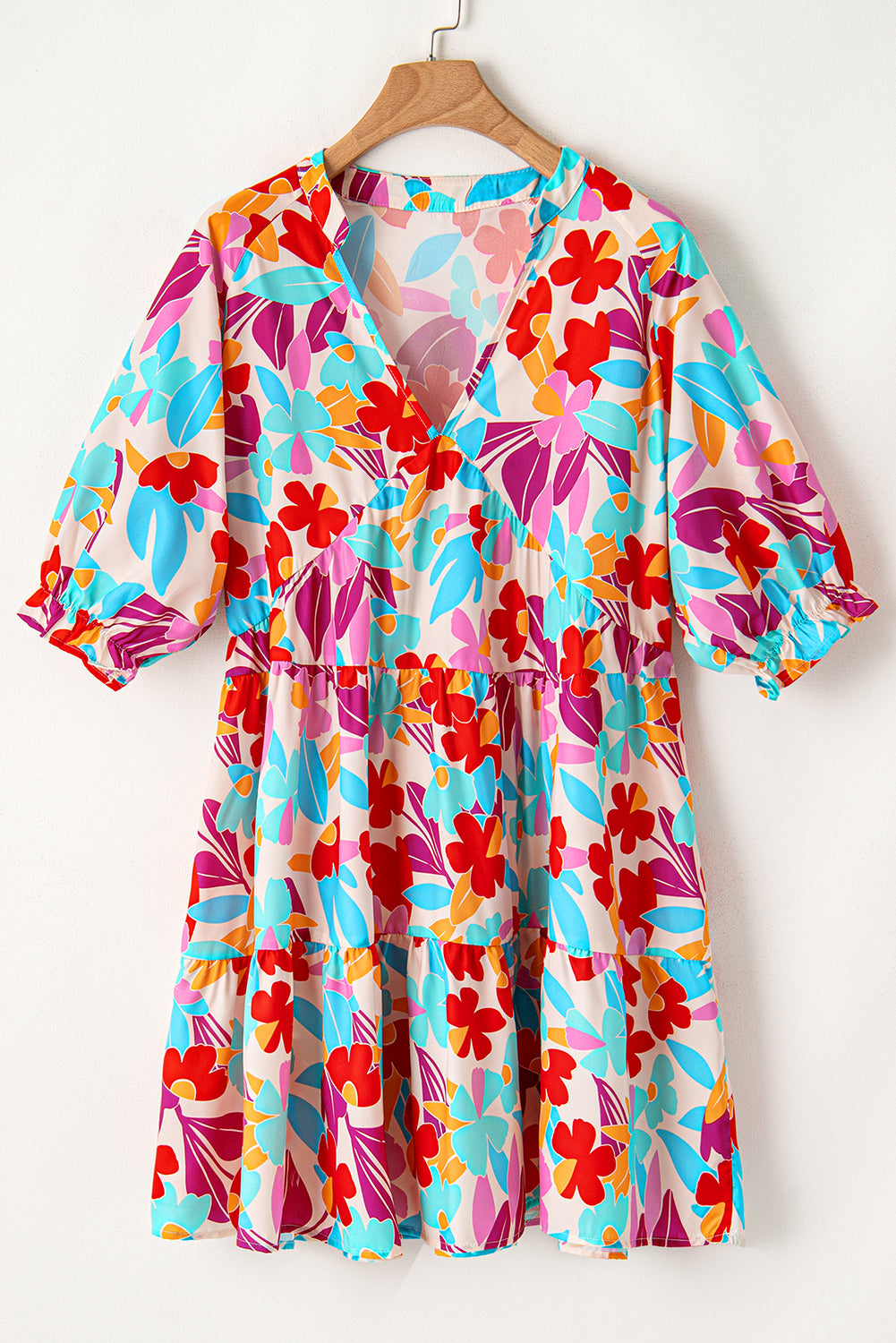 Floral V-neck plus-size tiered dress in vibrant hues