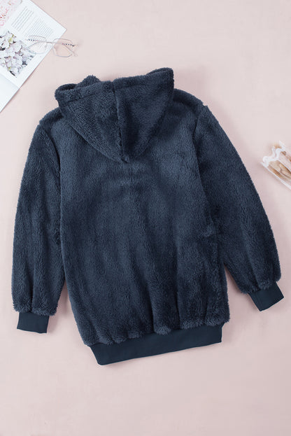 Premium Navy Warm Furry Pullover Hoodie Unisex Winter Sweatshirt