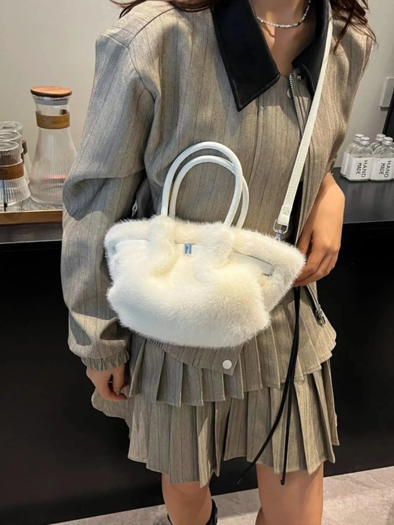 Fluffy Crossbody Bag with Buckle Detail Simply Love