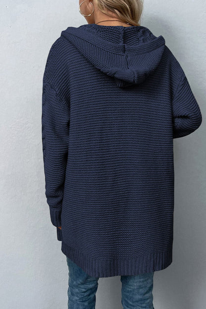 Cable-Knit Dropped Shoulder Hooded Cardigan.