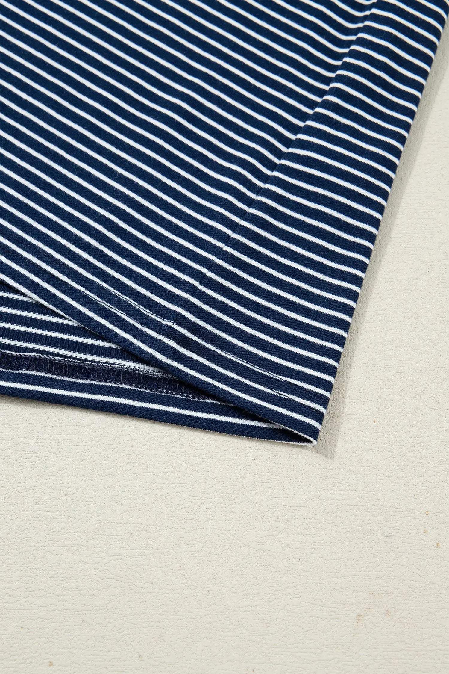 Blue Stripe Drop Shoulder Long Sleeve Tee And Buttoned Shorts Lounge Set 2pcs Dear-Lover Dropshipping