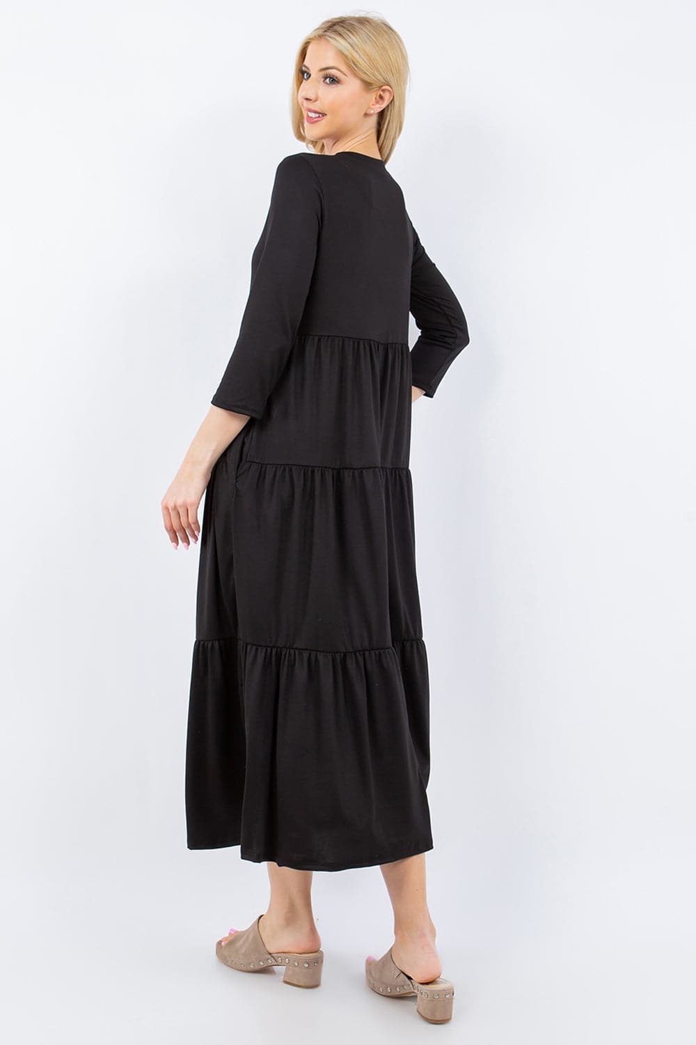 Celeste Full Size Tiered Midi Dress with Pockets.