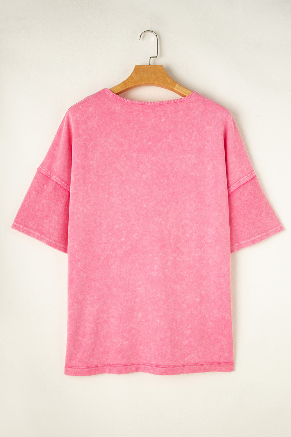 Chic strawberry pink mineral wash oversized patchwork tee