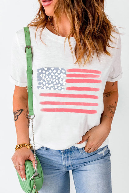 US Flag Round Neck Short Sleeve T-Shirt.