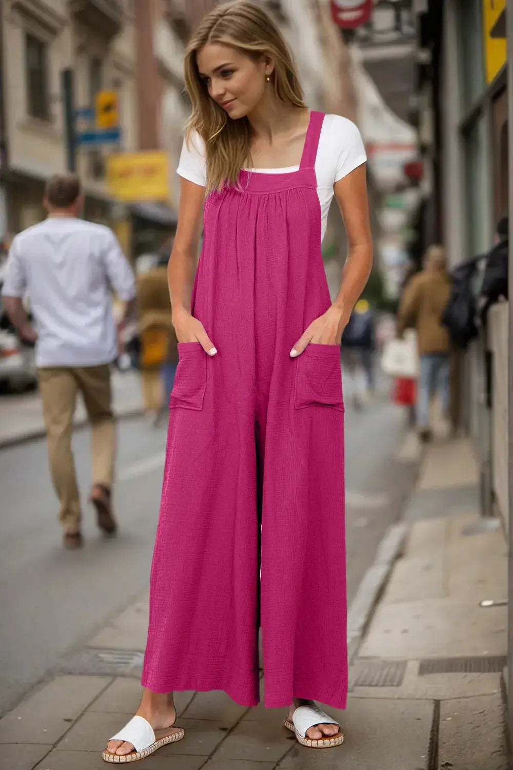 Double Take Full Size Wide Leg Overalls with Pockets - Love Salve