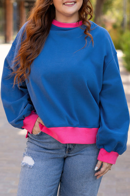 Sky blue color block plus size sweatshirt