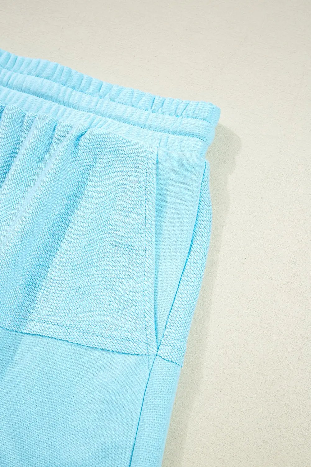 Blue Casual Aruba Blue Plus Size Solid Color Splicing Raw Hem Pullover Top Shorts Set - View 12 by Dear-Lover Dropshipping