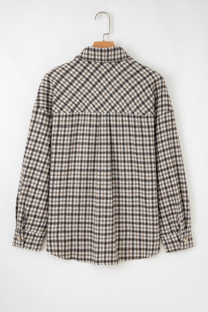 Casual Corduroy Shacket Patchwork Plaid With Flap Pockets