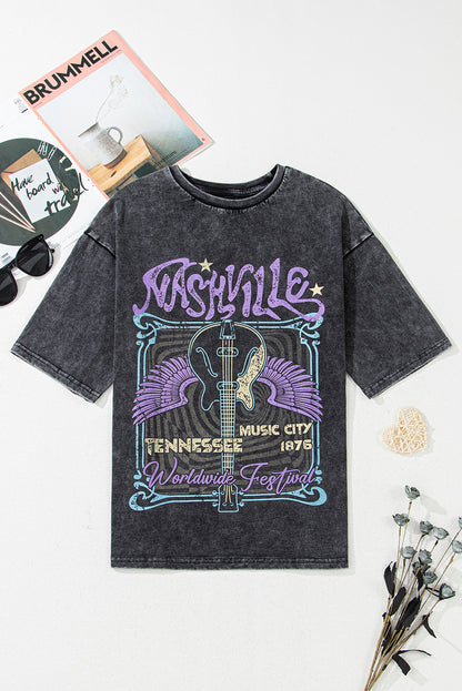Black Vintage Nashville Tennessee Graphic Mineral Washed Tee