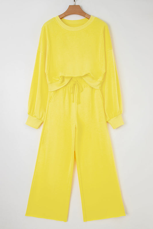 Yellow Cream Puff Sleeve Crop Top and Wide Leg Pants Dear-Lover Dropshipping