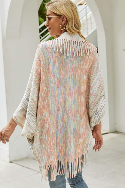 Multicolored Fringe Trim Poncho.