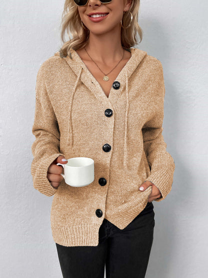 Button-Down Long Sleeve Hooded Sweater.