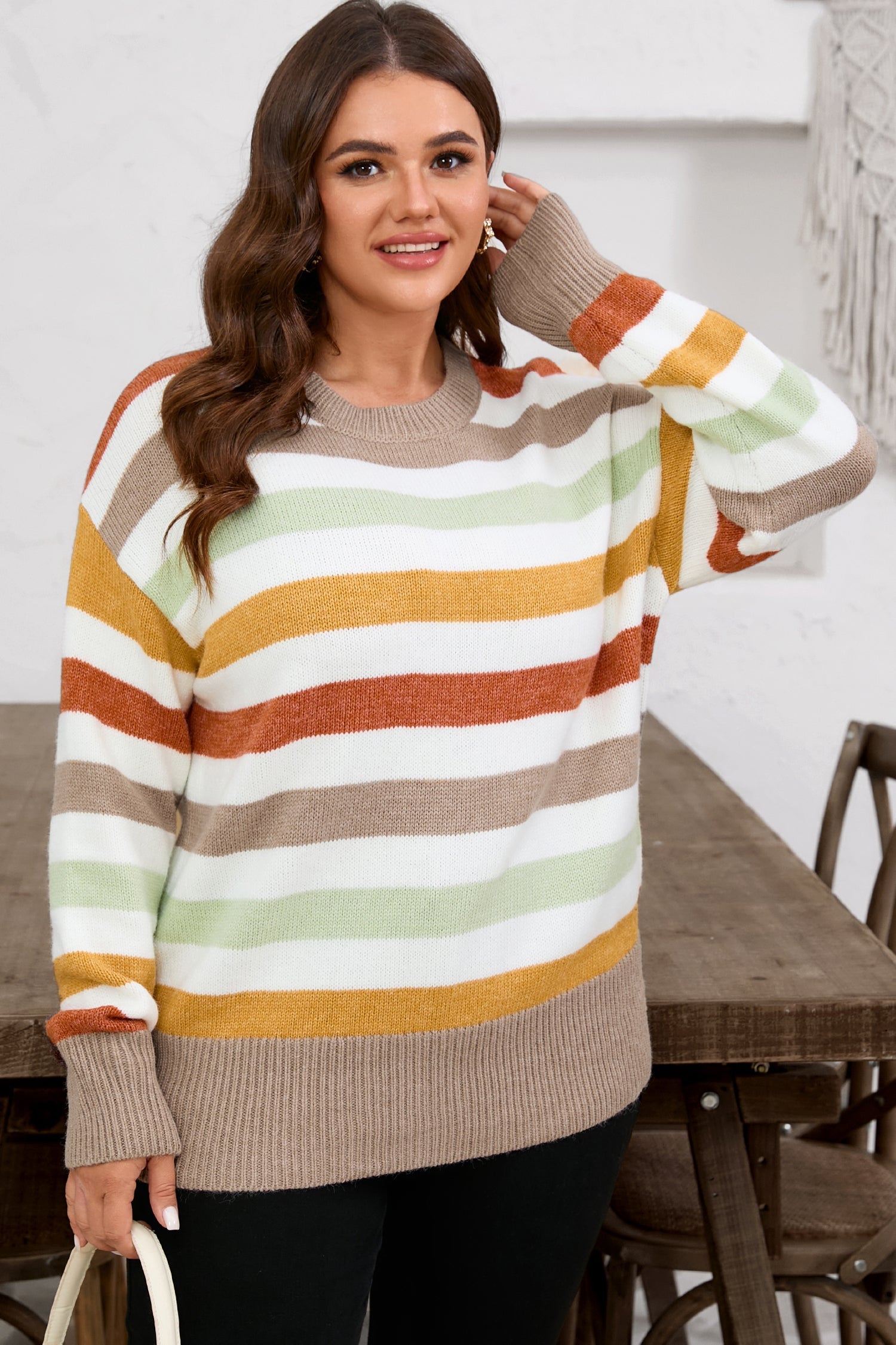 Dear-Lover Striped Colorblock Plus Size Women's Sweater Casual Fall Style Cozy Knit Dear-Lover Dropshipping