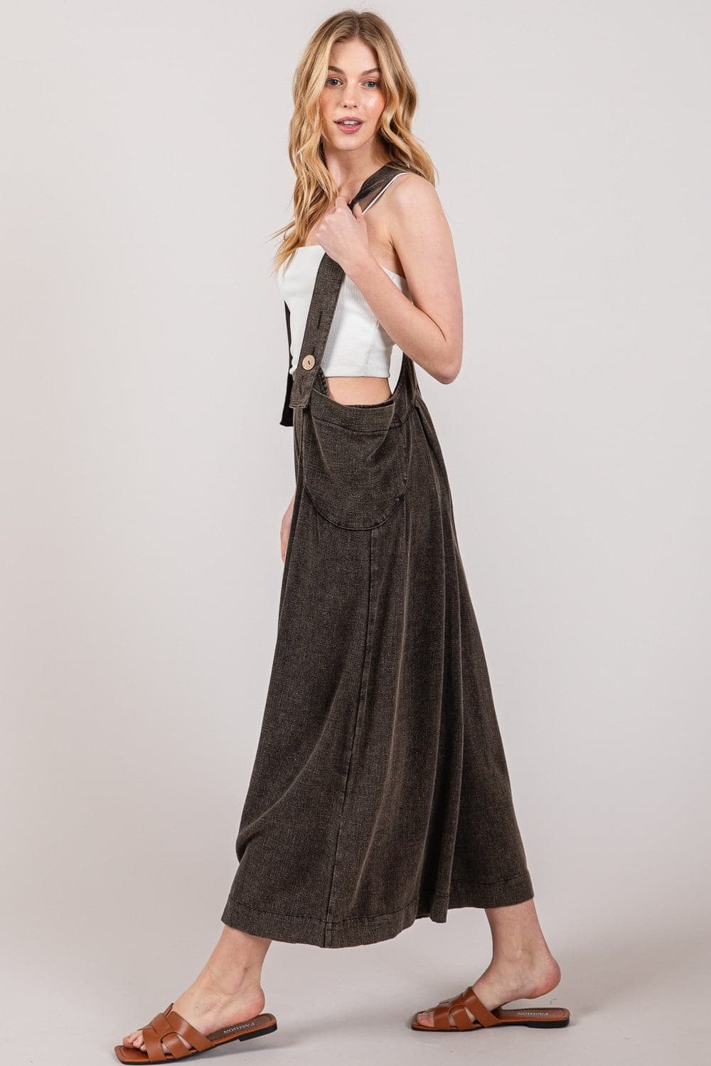 SAGE + FIG Full Size Wide Strap Wide Leg Overalls.