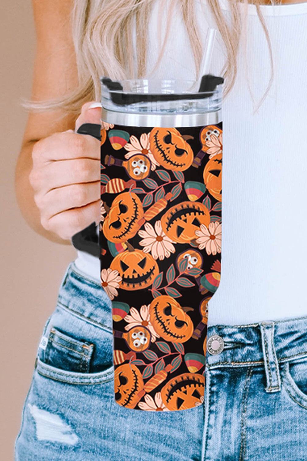 Festive pumpkin print 40oz stainless steel vacuum cup for Halloween