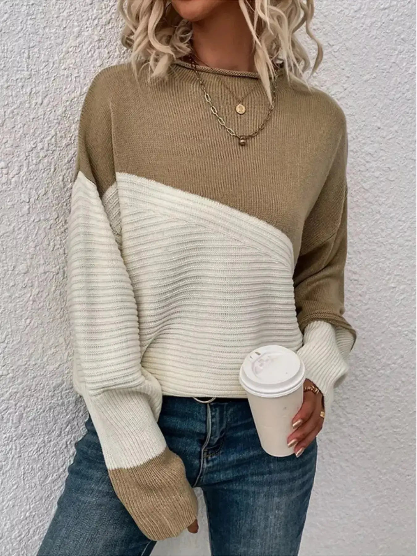 Color Block Ribbed Knit Sweater Simply Love