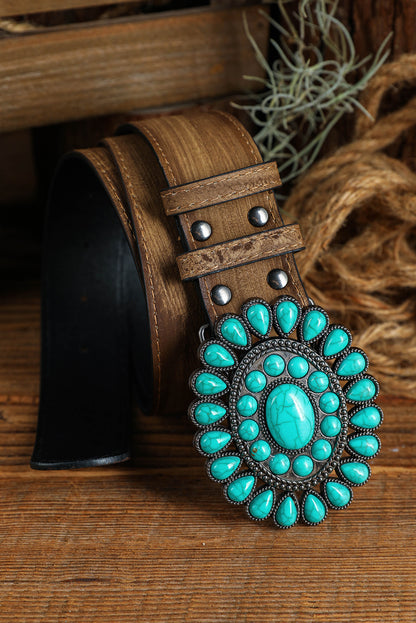 Light Blue Western Turquoise Decor Retro Wide Belt