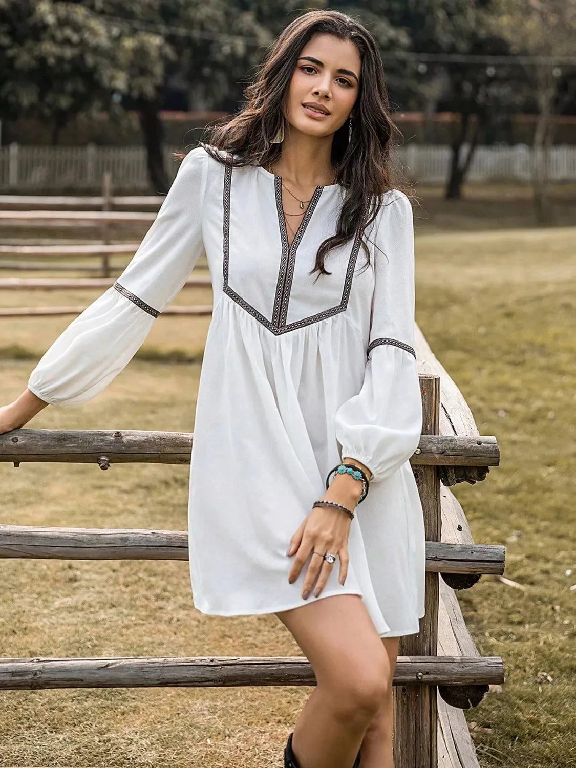 Long Sleeve Mini Dress with Contrast Trim Coco’s Tee Boutique