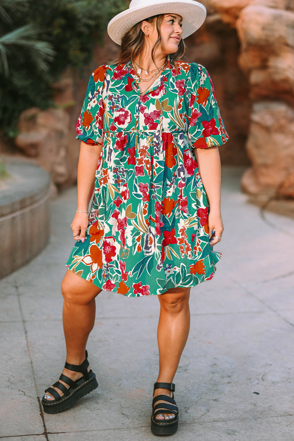 Sky blue floral plus size dress