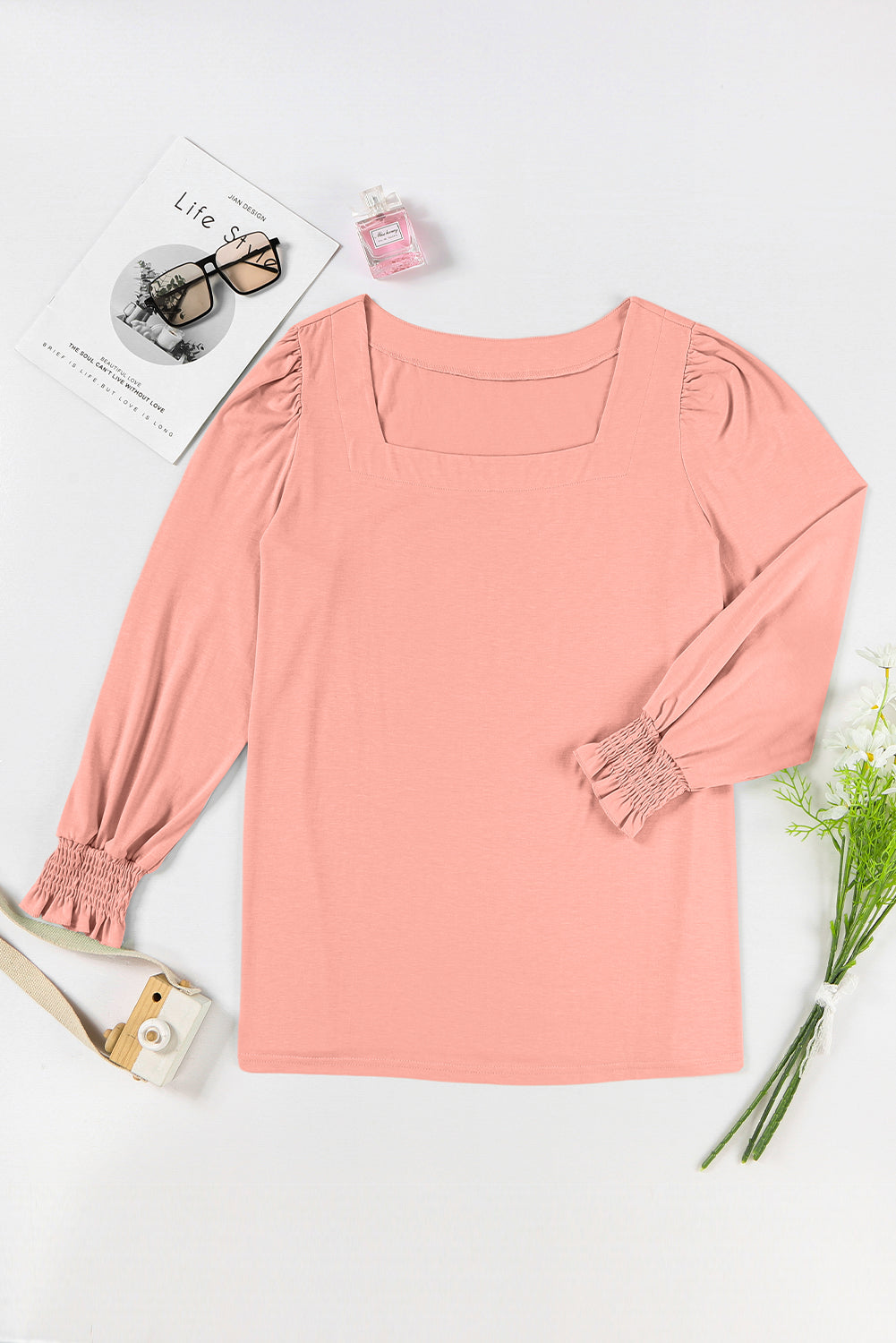 Chic pink flounced sleeve top for plus sizes