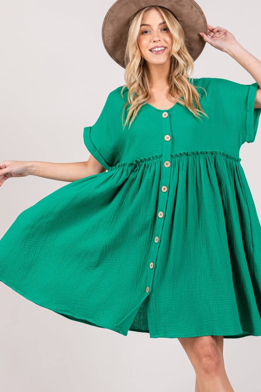 SAGE + FIG Full Size Button Up Short Sleeve Dress.