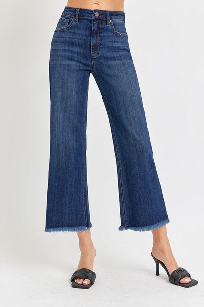 RISEN Full Size Raw Hem Cropped Wide Leg Jeans.