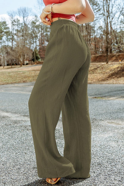 Texture Tied Wide Leg Pants.