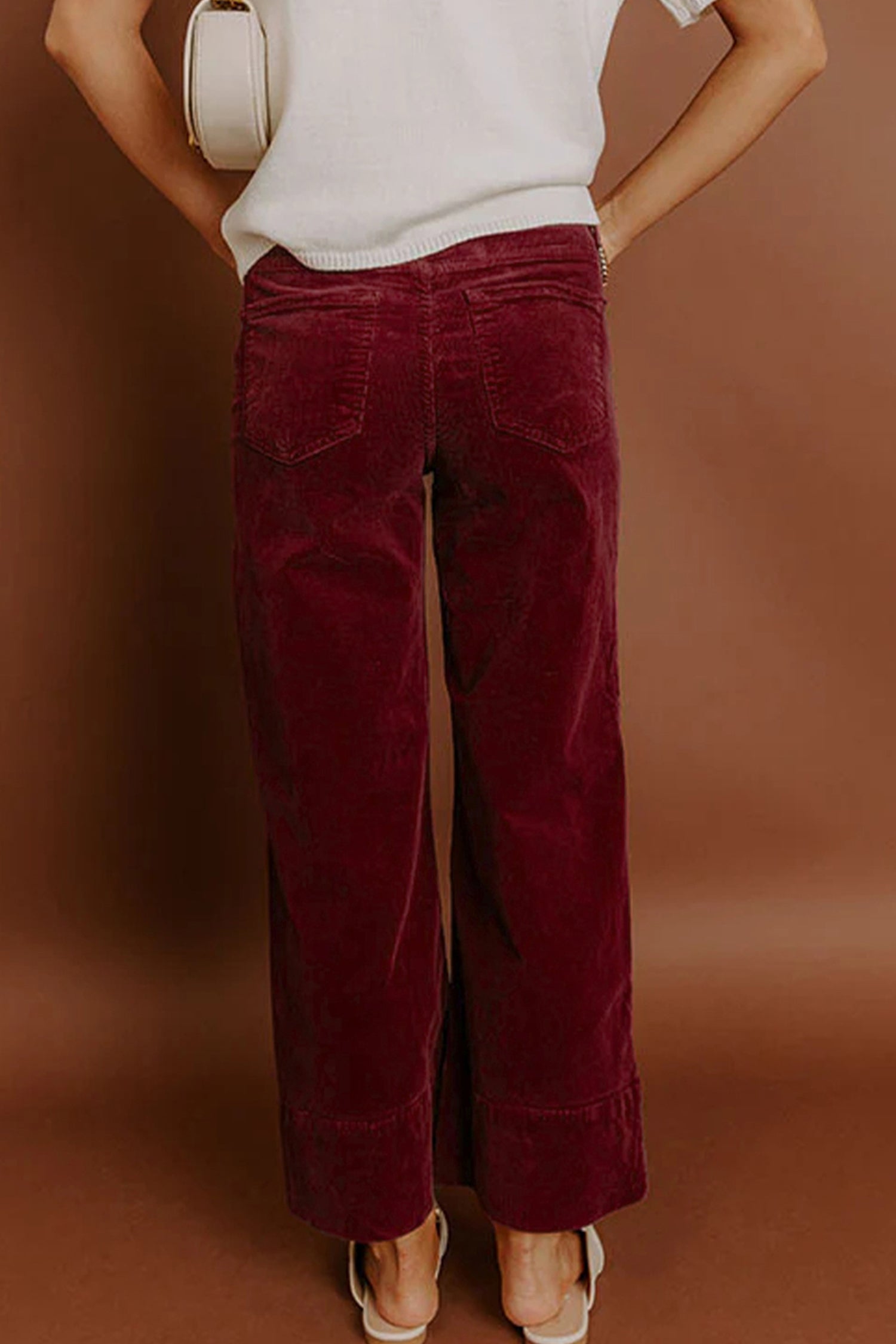 Burgundy Corduroy High Waist Wide Leg Pants for Women Dear-Lover Dropshipping