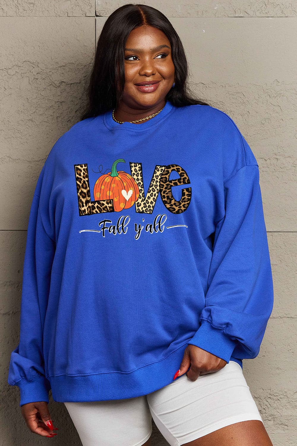 Simply Love Full Size LOVE FALL Y'ALL Graphic Sweatshirt.