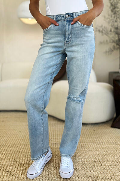 Judy Blue Full Size High Waist Distressed Straight Jeans Coco’s Tee Boutique