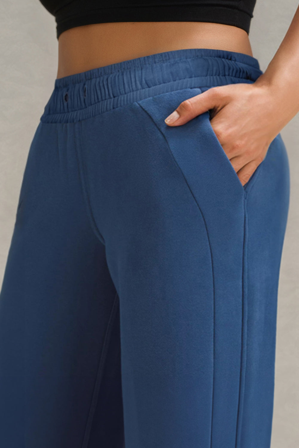 Sail blue high-waist wide-leg sweatpants with pockets and drawstring