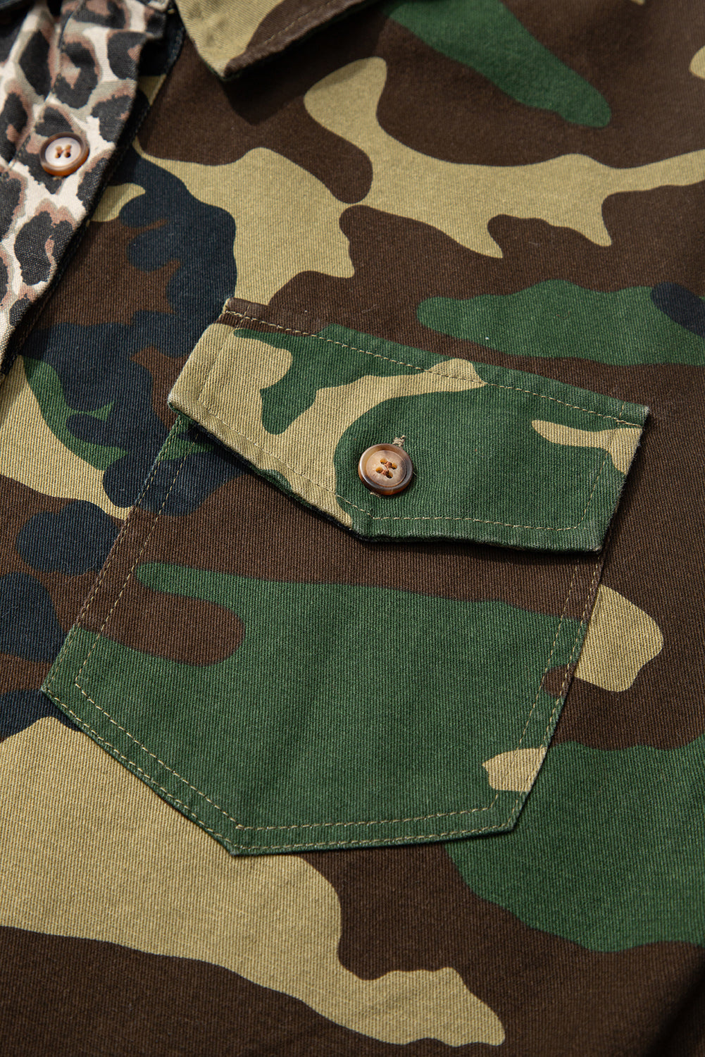 Brown Leopard Camo Patchwork Oversize Shacket With Relaxed Fit Casual Outerwear For Everyday Wear Dear-Lover Dropshipping