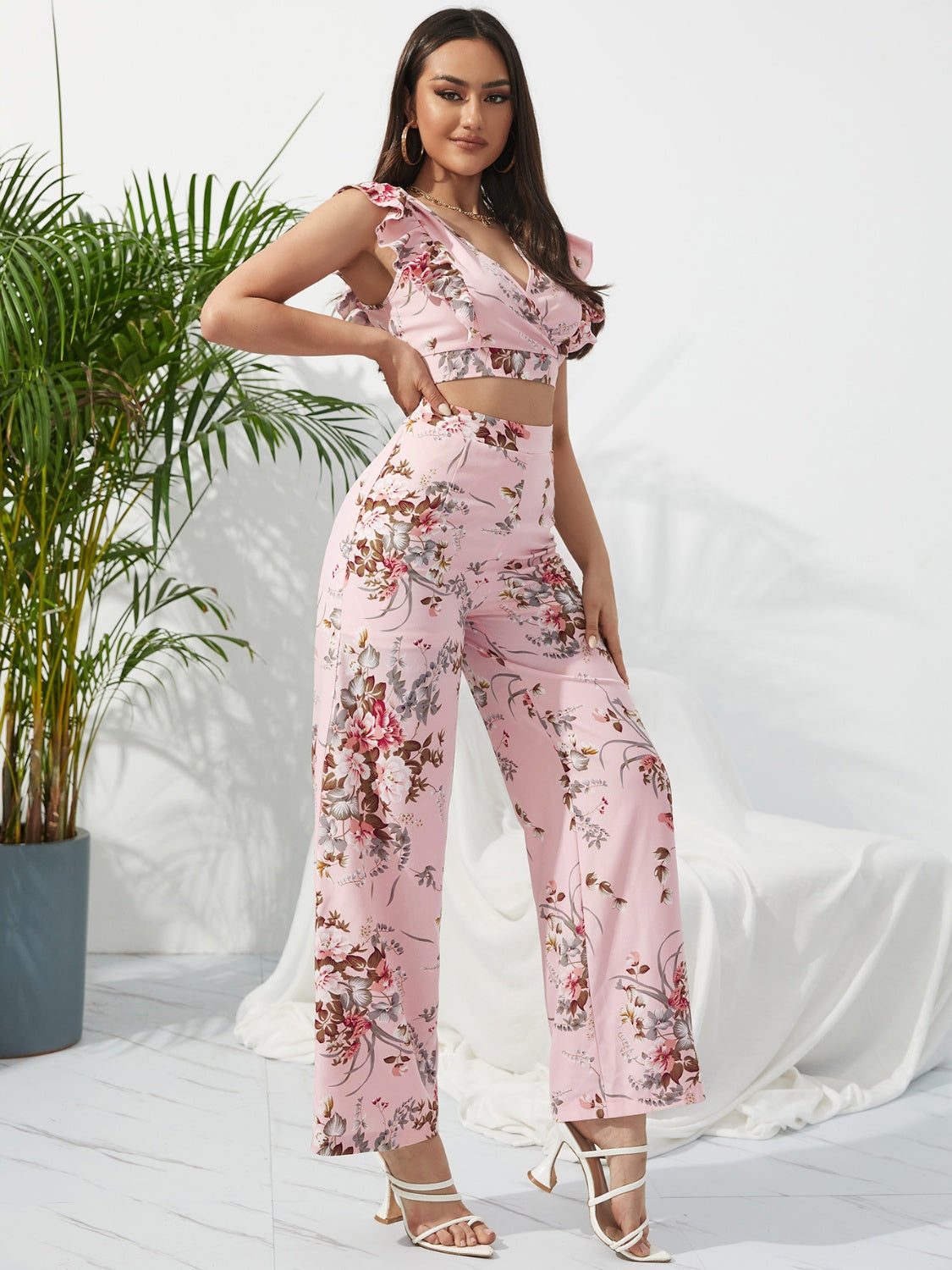 Printed Surplice Cap Sleeve Top and Pants Set Coco’s Tee Boutique