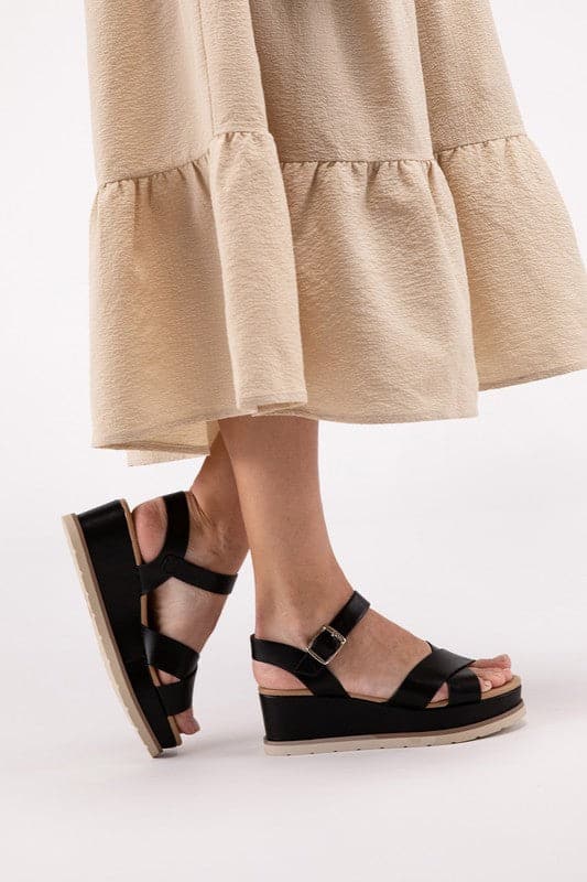 Clever-S Cross Strap Wedge Sandals.