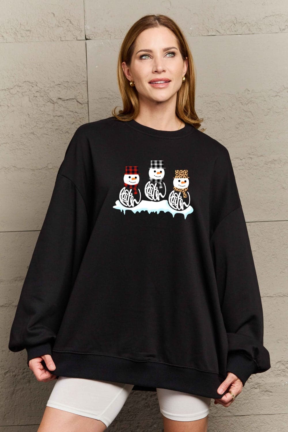 Simply Love Full Size Snowmen Graphic Sweatshirt.