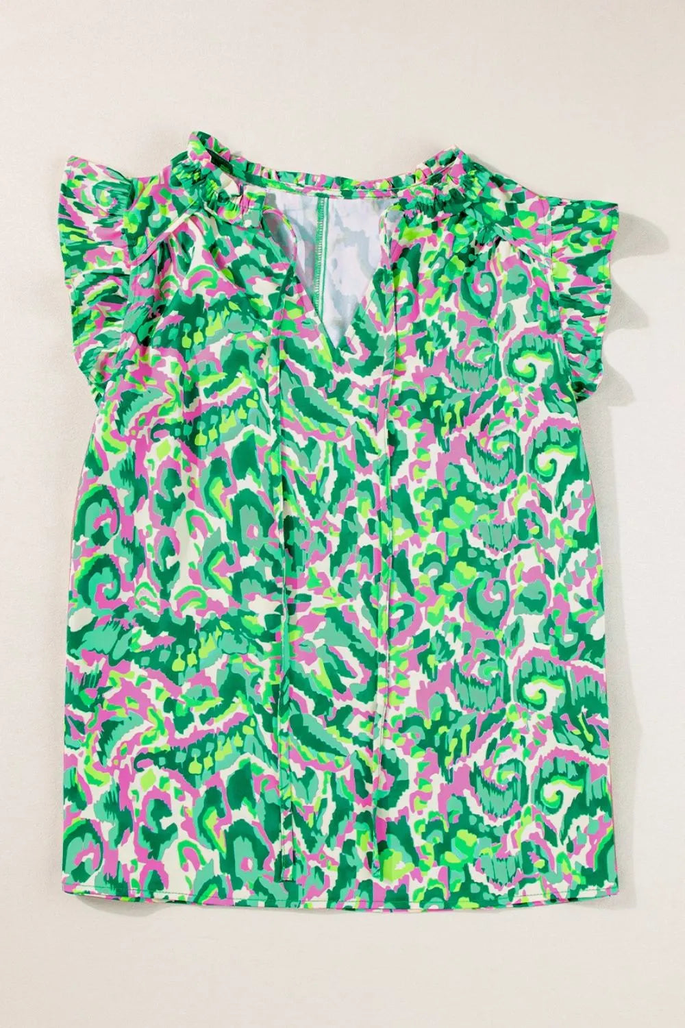 Abstract Print Ruffled Trim Tie Neck Top - Product image 7 by Simply Love