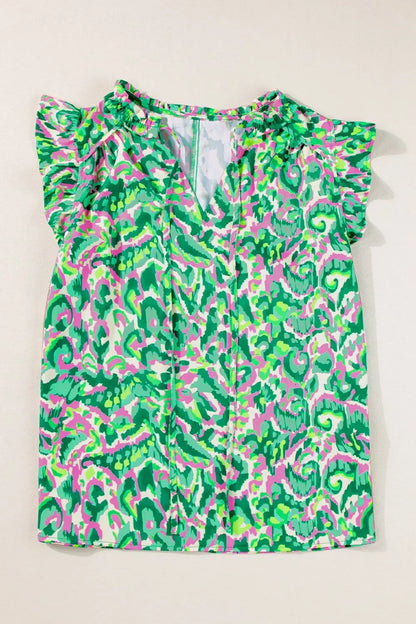Abstract Print Ruffled Trim Tie Neck Top - Product image 7 by Simply Love