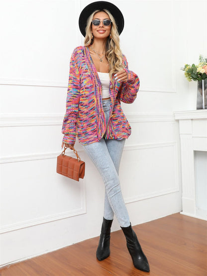 Button Up Dropped Shoulder Cardigan.