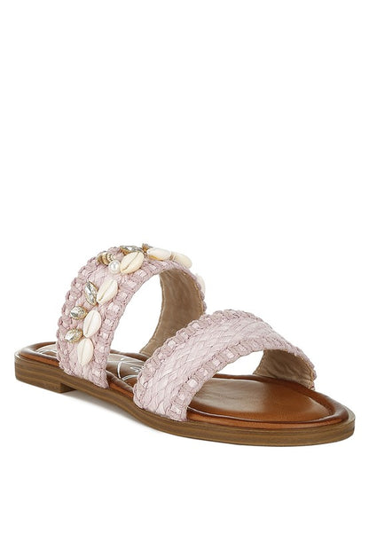 Raffia sandals with shell embellishments